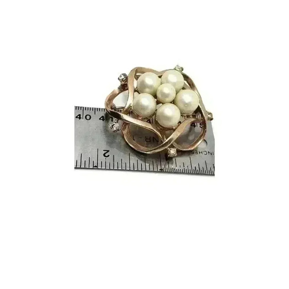 Vintage Brooch 14 Kt Gold Filled Faux Pearl Rhinestone Poss Unsigned Trifari - Picture 5 of 6